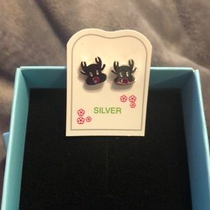 Sterling Silver Reindeer Stud Earrings